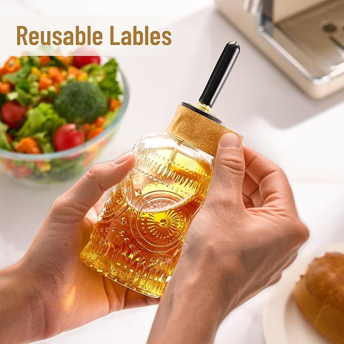 Olive Oil Dispenser Bottle for Kitchen with Metal Spout, Glass Oil Bottles 7OZ, Elegant Glass Cooking Dispenser for Kitchen Juice Mouthwash Honey Syrup Coffee Syrup-2pcs