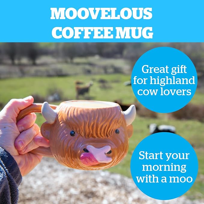 BigMouth Inc Cute Ceramic Highland Cow Coffee Mug, Country Farmhouse Kitchen Cup, Gifts for Animal Lovers