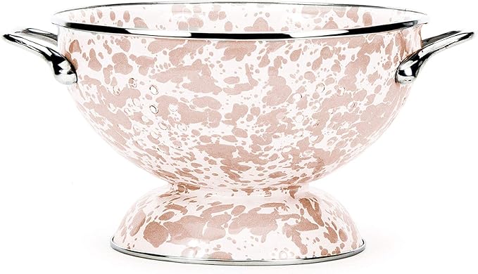 Golden Rabbit Enamelware Medium Colander, 3 quart, Taupe Swirl
