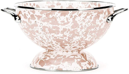 Golden Rabbit Enamelware Medium Colander, 3 quart, Taupe Swirl