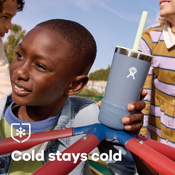 Hydro Flask Kids 12 Oz Tumbler with Lid and Straw for School - Insulated Stainless Steel in Seaspray Blue