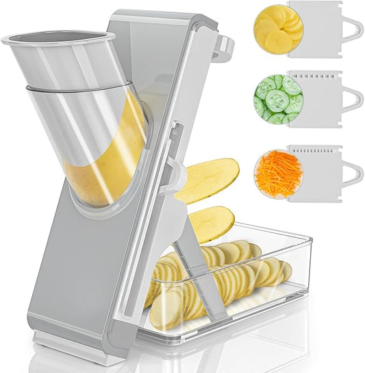 Eletronova Safe Mandoline Slicer for Kitchen, Vegetable Slicer for Kitchen，Kitchen Food Slicer, French Fry Cutter Julienne Dicer for Vegetables Grey (White & Green) (White & Light Gray)