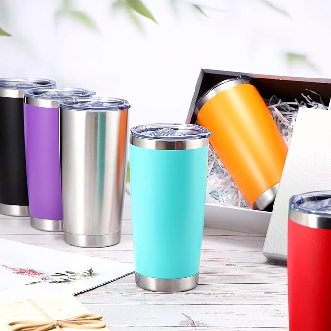Sieral 36 Pack Stainless Steel Tumblers Bulk with Lids Double Wall Vacuum Insulated Coffee Cups Blank leakproof Powder Coated Tumblers for Engraving Wedding Graduation Party Favors(20 oz,Mixed)