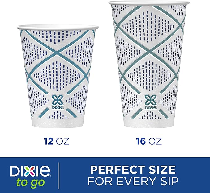 Dixie To Go Paper Coffee Cups, 12 oz, 132 Count (6 packs of 22 cups), Disposable Insulated Paper Cups for On-The-Go Hot or Cold Beverages