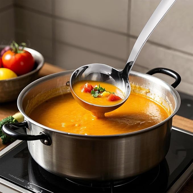 Large Ladle Spoon 10.6 Inches Stainless Steel, Heavy Duty Mirror Polished Cooking Utensil, Dishwasher Safe, Kitchen Serving Tool, Rust-Resistant Metal Unique Soup Spoon