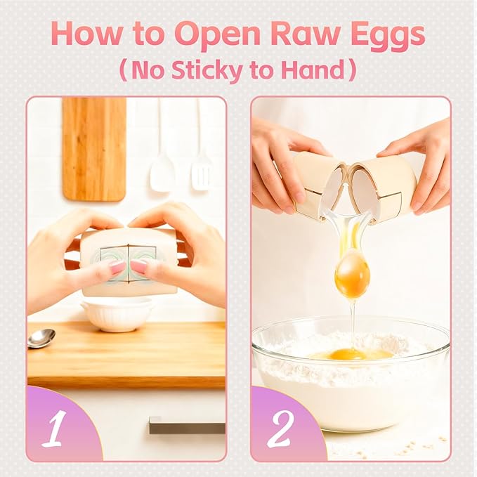 Upgraded 2 in 1 Egg Shell Opener, Hard Boiled Egg Peeler with Piercer, Cute Egg Cracker for Raw Eggs, Egg Separator for Home Kitchen Gadgets Tool (Beige）