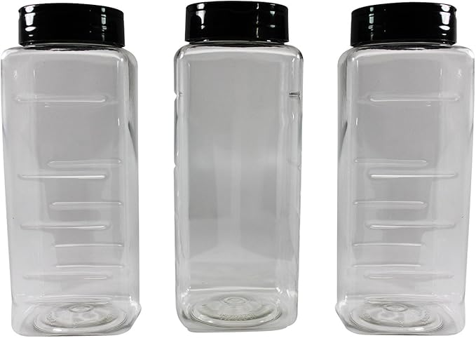 Pinnacle Mercantile 3-Pack Large Plastic Spice Jars Herb Container Bottles with Sifter Shaker Spoon Caps 33 ounce Empty BPA Free Made In USA