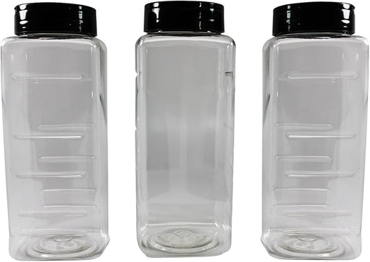 Pinnacle Mercantile 3-Pack Large Plastic Spice Jars Herb Container Bottles with Sifter Shaker Spoon Caps 33 ounce Empty BPA Free Made In USA