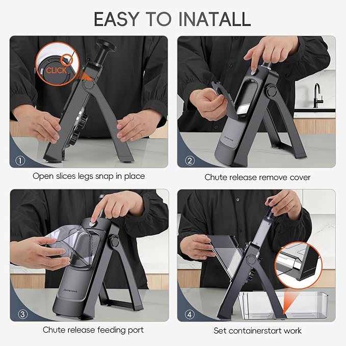 7-in-1 Safe Mandoline Slicer for Kitchen, Vegetable Slicer with Container, Veggie Chopper Cutter, Upgraded Tray & Stainless Steel Grater & Basket & Lid & Cleaning Brush (Black Knight Pro)