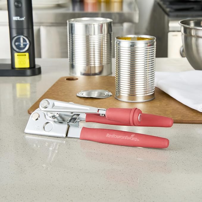 Restaurantware Stainless Steel Magnetic Manual Can Opener - 36 Pack - German Standard Red Crank Can Opener with Magnet, Ergonomic Handles, Non-Slip - Heavy-Duty Hand Can Opener, Easy Turn, Sharp Blade