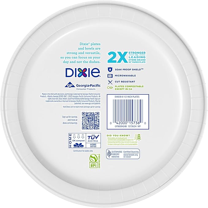 Dixie Medium Paper Plates, 8.5 Inch, 90 Count, 2X Stronger*, Microwave-Safe, Soak-Proof, Cut Resistant, Disposable Plates For Everyday Breakfast, Lunch, & Dinner Meals