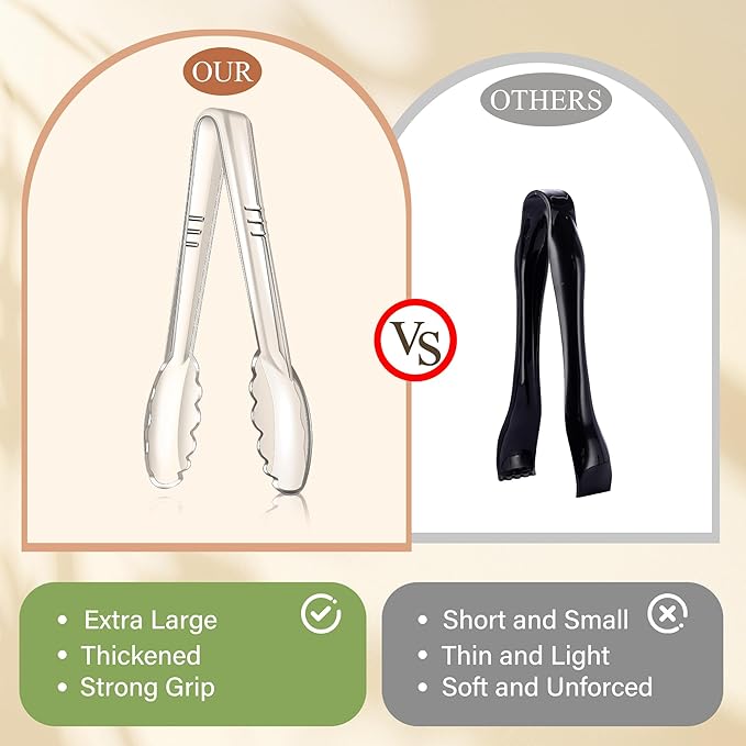 Mwellewm 24Pcs Plastic Serving Utensils Disposable Serving Spoons for Buffet Clear Forks Serving Tongs 8.5''Heavy Duty Large Party Utensils Supplies for Restaurant Food Dinner Salad Noodles Soup