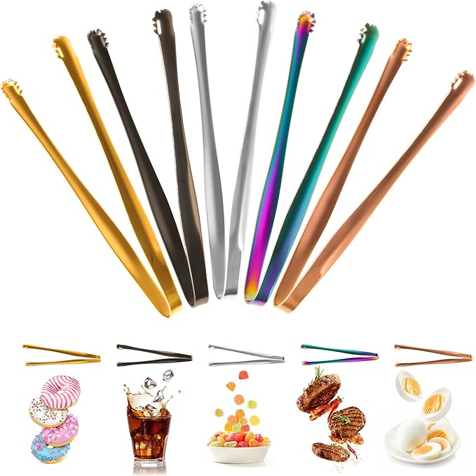 5 Pack Multipurpose Egg Chalaza Removal Tool, Stainless Steel Kitchen Tongs, Serving Tongs for Cooking, Metal Food Tongs with Non-Slip Grip, Ideal for Chefs and Bakers - Eggshell Fragment Gadgets