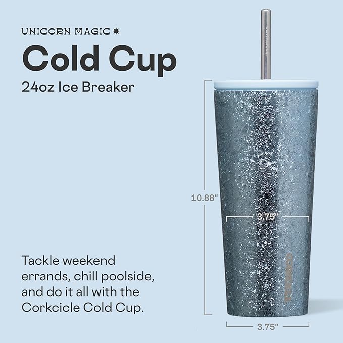Corkcicle Cold Cup - Triple Insulated Tumbler with Straw - 12 Hours Cold - Leak-Resistant Lid - Easy Grip - Non-Slip Bottom - Summer Drinkware Gift - Keeps Drinks Ice Cold - 24 oz - Ice Breaker