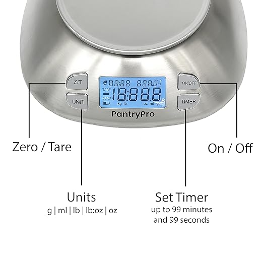 PantryPro Digital Kitchen Scale with Bowl - Gold Stainless Steel 12lbs Capacity - LCD Display Grams and Ounces Battery Included