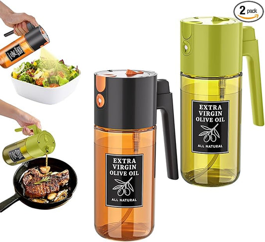 Olive Oil Sprayer for Cooking 2 Pack, Oil Sprayer Set with Fine Mist Oil Mister, Spray & Pour Oil Dispenser and Sprayer for Kitchen and Air Fryer, Ideal for Olive Oil and Vinegar, Family Cooking Use