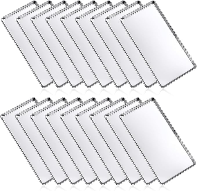 18 Pcs Baking Sheet Pan Set Cookie Sheet Large Toaster Oven Pans Stainless Steel Tray Barbecue Grill Pan Rectangle Trays Oven, Non-Stick, Easy Clean, 13.8 × 9.8 × 0.6 Inches