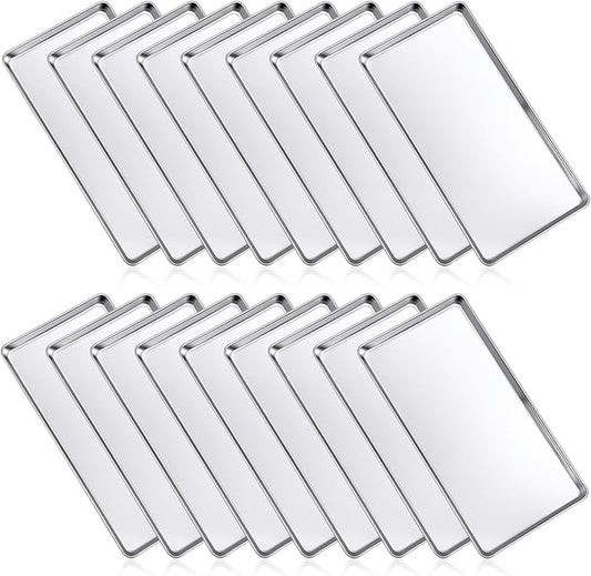 18 Pcs Baking Sheet Pan Set Cookie Sheet Large Toaster Oven Pans Stainless Steel Tray Barbecue Grill Pan Rectangle Trays Oven, Non-Stick, Easy Clean, 13.8 × 9.8 × 0.6 Inches