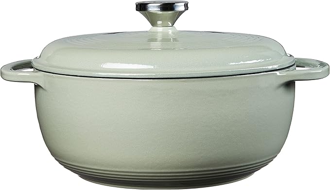 Lodge 4.5 Quart Enameled Cast Iron Dutch Oven with Lid – Dual Handles – Oven Safe up to 500° F or on Stovetop - Use to Marinate, Cook, Bake, Refrigerate and Serve – Desert Sage