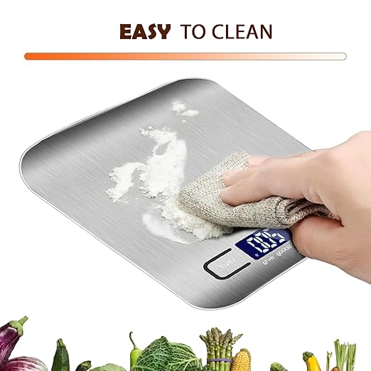 Food Scale, 11lb Digital Kitchen Scale Weight Grams and oz for Baking Cooking, Stainless Steel and Tempered Glass Waterproof Body, 1g/0.1oz Precise Graduation