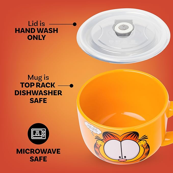 Silver Buffalo Garfield Never Trust a Smiling Cat Featuring Odie, Arlene, Nermal, and Pooky Ceramic Soup Mug with Vented Plastic Lid, 24 Ounces
