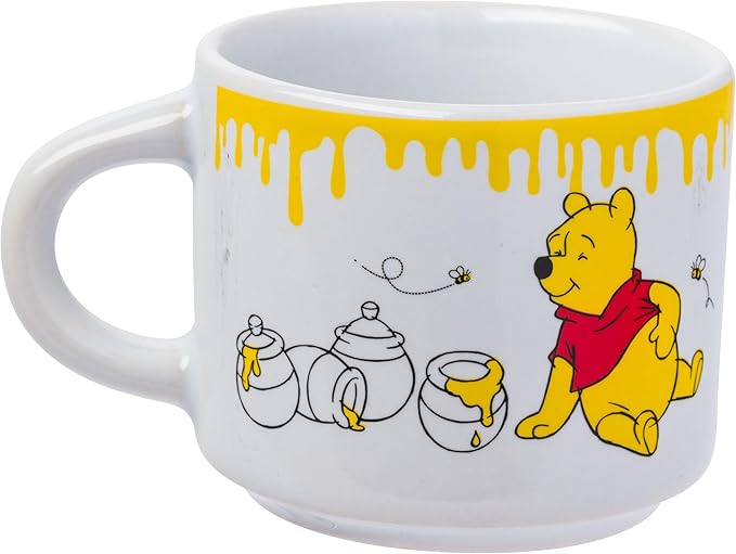 Silver Buffalo Disney Winnie the Pooh Honey "Hunny" Drips 4pc Stackable Ceramic Espresso Small Cup Set, 3 Ounces