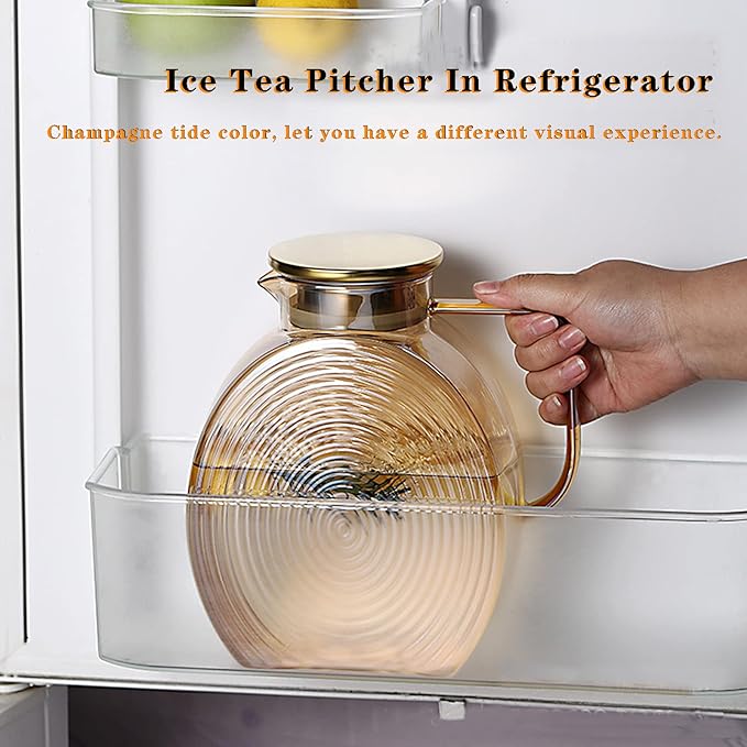77oz Glass Water Pitcher with Gold Lid - 2.2L Large Capacity Jug with Wide Handle for Fridge, Iced Tea, Lemonade, Juice & Coffee