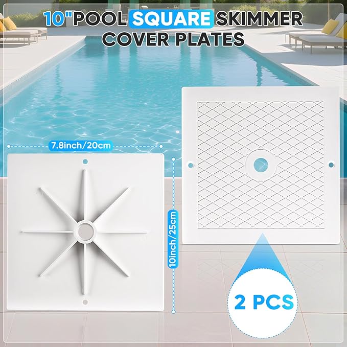 10 Inch Pool Skimmer Lid Replacement, 2 Pack Pool Skimmer Cover Compatible For Hayward SPX1082E SP1082 SP1083 SP1084 SP1085 SP1086, Square Heavy Duty Plastic Deck Cover for Inground Pools, White