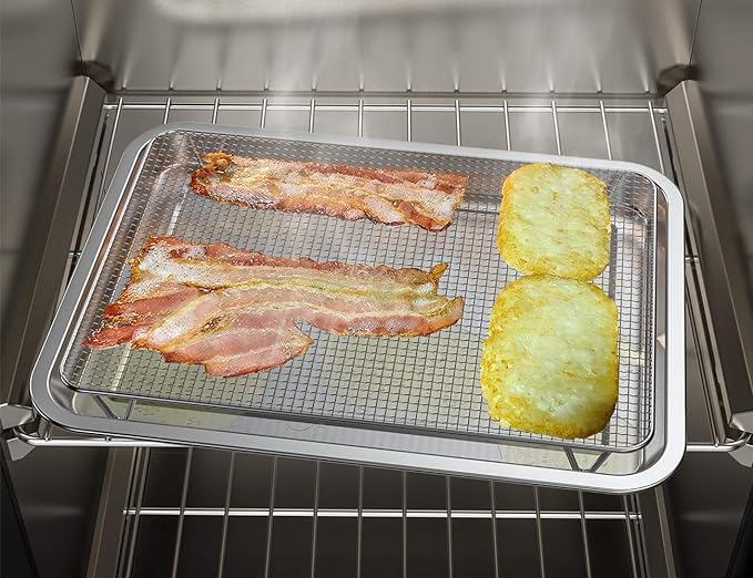 Onlyfire Stainless Steel Baking Sheet with Rack, 15.35 x 11.5 Cookie Sheet Pan Tray with Cooling Rack, Nonstick Roasting Pan Baking Pan for Oven, Smokers and Pellet Grills
