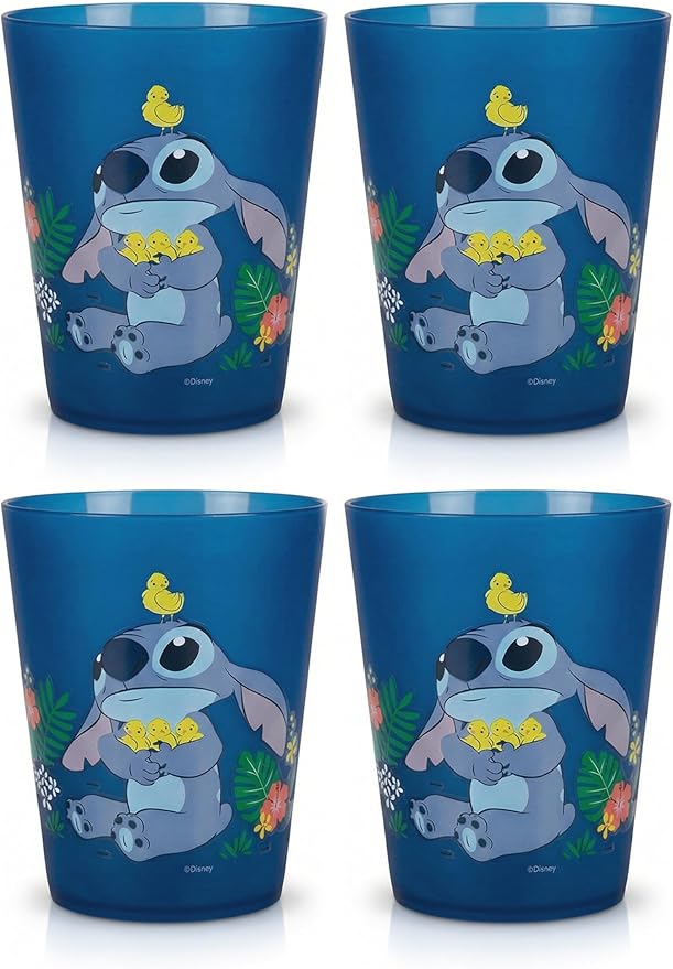 Disney Reusable Plastic Cups – 4 Pack 16 oz Plastic Drinking Glasses with Mickey, Stitch, Pooh, or Disney100 Designs – BPA-Free, Stackable, Top Rack Dishwasher Safe Tumblers for Water, Juice & More