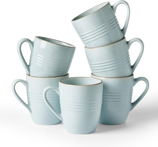 famiware Jupiter Coffee Mugs Set of 6, 13 oz Coffee Mug, Microwave and Dishwasher Safe, Coffee Cups with Handle for Coffee, Tea, Cocoa, Milk, Light Blue