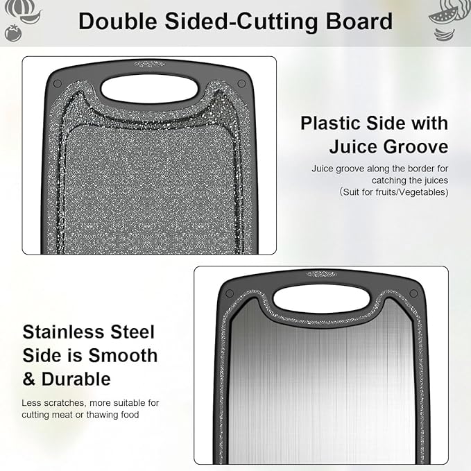 Metal Cutting Boards for kitchen, Stainless Steel Cutting Board, Dishwasher Safe, Juice Groove, Easy Grip Handle, Non-Slip Steel Cutting Board 15.6''x9.5''(1 Board)