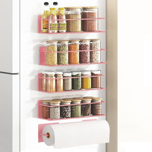 Magnetic Spice Rack For Refrigerator Magnetic Fridge Shelf For Kitchen Spice Organizer Magnetic Shelf For Fridge Space Saving Pink 4 Pack