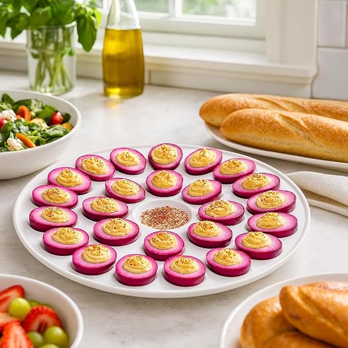 HIC Kitchen Deviled Egg Dish, Fine White Porcelain, 13.25-Inch