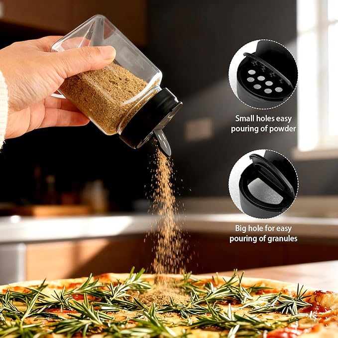 9 Pcs 12 oz Plastic Spice Jars with Black Cap,Square Plastic Bottle Containers with Lid and Stickers,Protable Empty Seasoning Bottles Clear Spice Shaker for Storage Spices,Coffee, Tea, Herbs