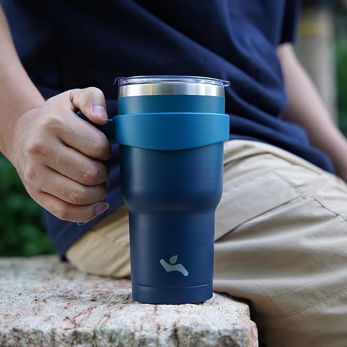 30 oz Tumbler with Handle and 2 Straw 2 Lid, Insulated Water Bottle Stainless Steel Vacuum Cup Reusable Travel Mug,Sky