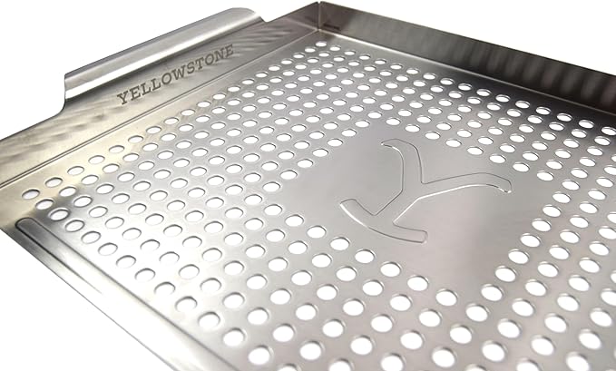 Proud Grill Company Yellowstone BBQ Grill Pan - Stainless Steel Topper, Grilling Tray for Veggies, Seafood & Meat, Outdoor Cooking Pan, Smoker Tray Gifts for Men, Heavy Duty BBQ Accessories - Silver