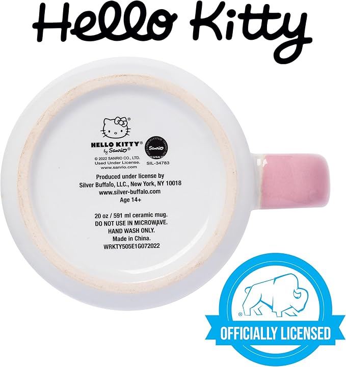 Silver Buffalo Sanrio Hello Kitty Rainbow Unicorn Glitter Ceramic Camper Mug, 20 Ounces