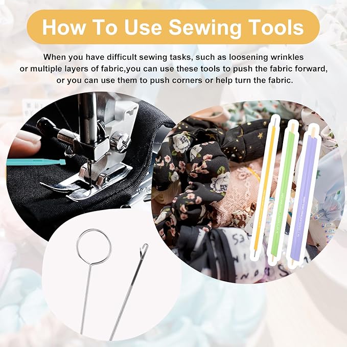 10pcs Quick Turn Fabric Sewing Tools Set, Loop & Tube Turner & Threader for Sewing Threading Crafting & DIY Projects Multifunctional Fabric Turning Tools for Fast & Easy Use