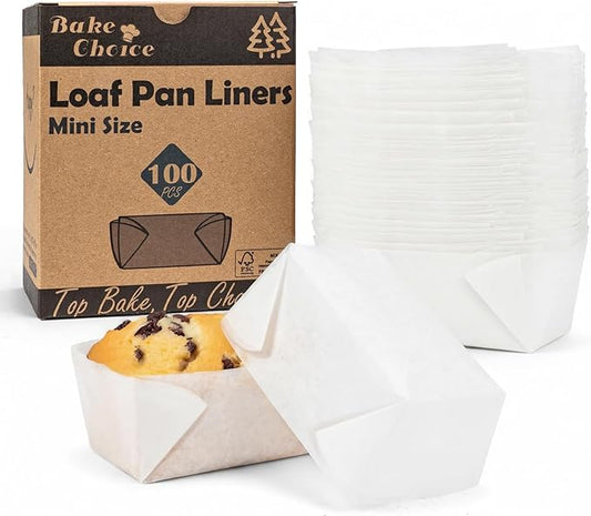 100 Pcs White Mini Loaf Pan Liners Compatible with Wilton Mini Loaf Pan, Natural Parchment Paper Cupcake Liners, Petite Loaf Baking Cups for Cupcake, Muffin, Brownies, 3.15*1.97*1.57inch