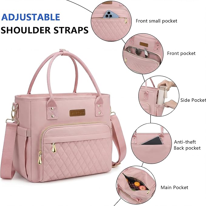 MIYCOO Lunch Bag Lunch Box Women - Leakproof Insulated Lunch Cooler Bag for Women - Large Lunch Tote Bags Adults, Pink