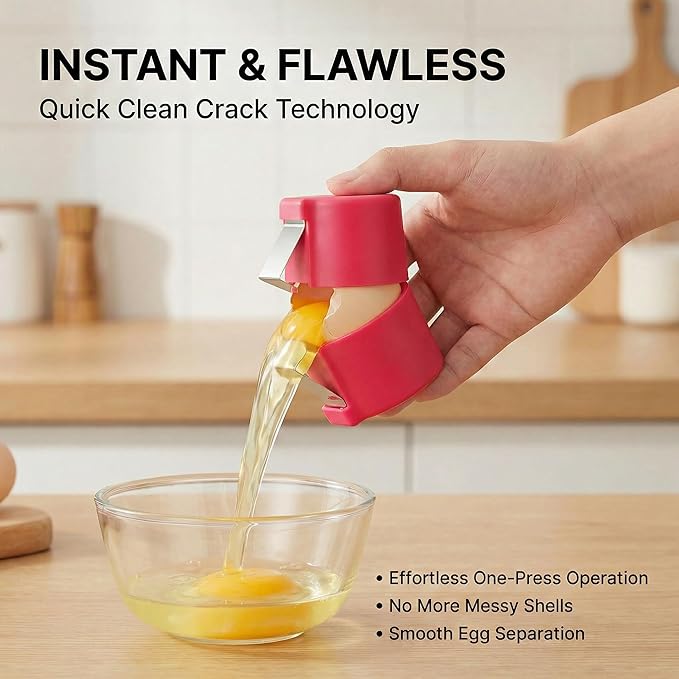 Premium PP Egg Shell Opener & Cracker, Clean Crack Egg Tool with Built-In Separator, Fits Multiple Egg Sizes, Dishwasher Safe Kitchen Gadget for Raw & Soft-Boiled Eggs, Rose Red