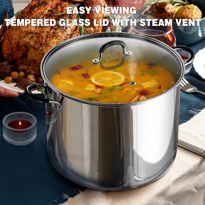 Cook N Home Stockpot Large pot Sauce Pot Induction Pot With Lid Professional Stainless Steel 24 Quart, with Stay-Cool Handles, silver