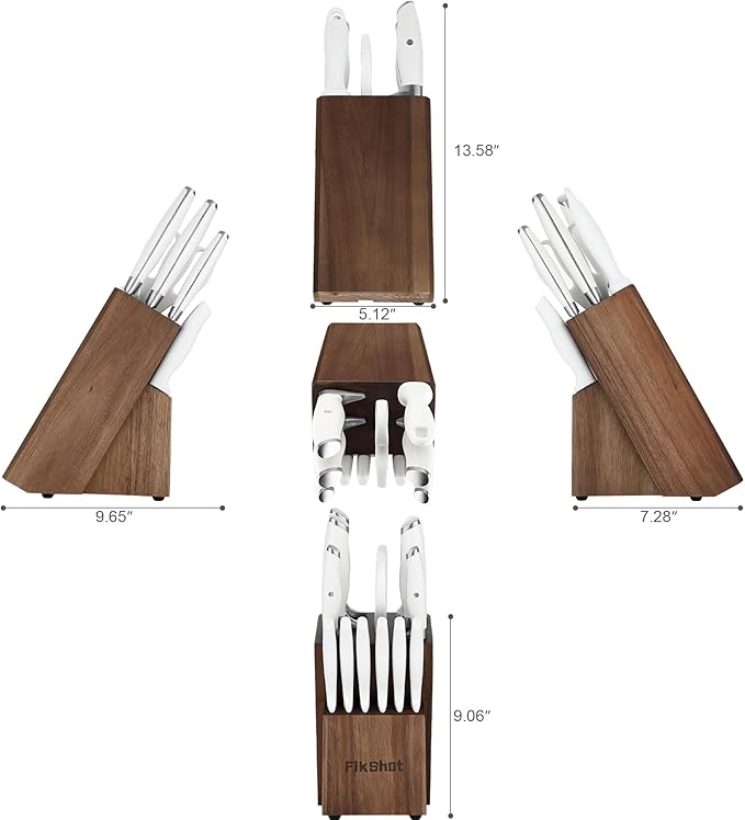 Knife Set 14-Piece Professional Chef Knives with Block and Sharpener, Elegant White Stainless Steel for Small Apartments, Modern Kitchens and Rental Homes, Dishwasher-Safe, Gift for Chefs