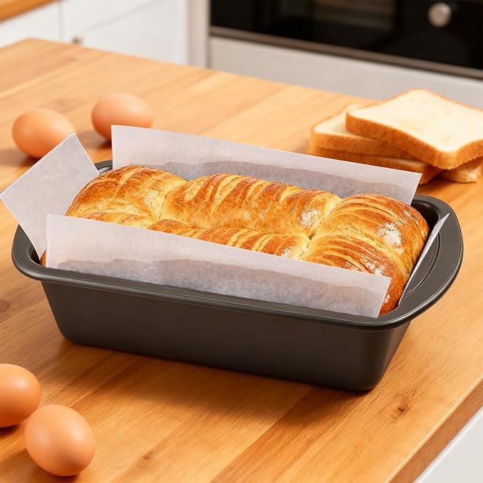 Non-Stick Loaf Pan with 50 Parchment Paper Liners, Premium Carbon Steel Bread Baking Mold for Homemade Bread, Toast, Pound Cake, Meatloaf, BPA Free, Dishwasher Safe, 10x5, 2-PACK