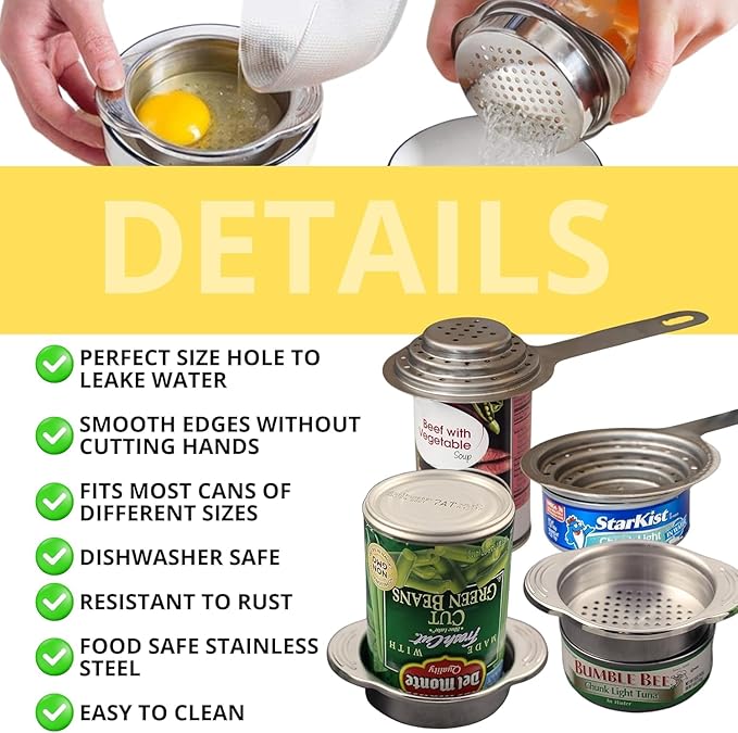 2 PCS Tuna Strainer for Can - Small Colander with Handle Stainless Steel Tuna Can Strainer Press for Kitchen Multipurpose Tuna Drainer Press