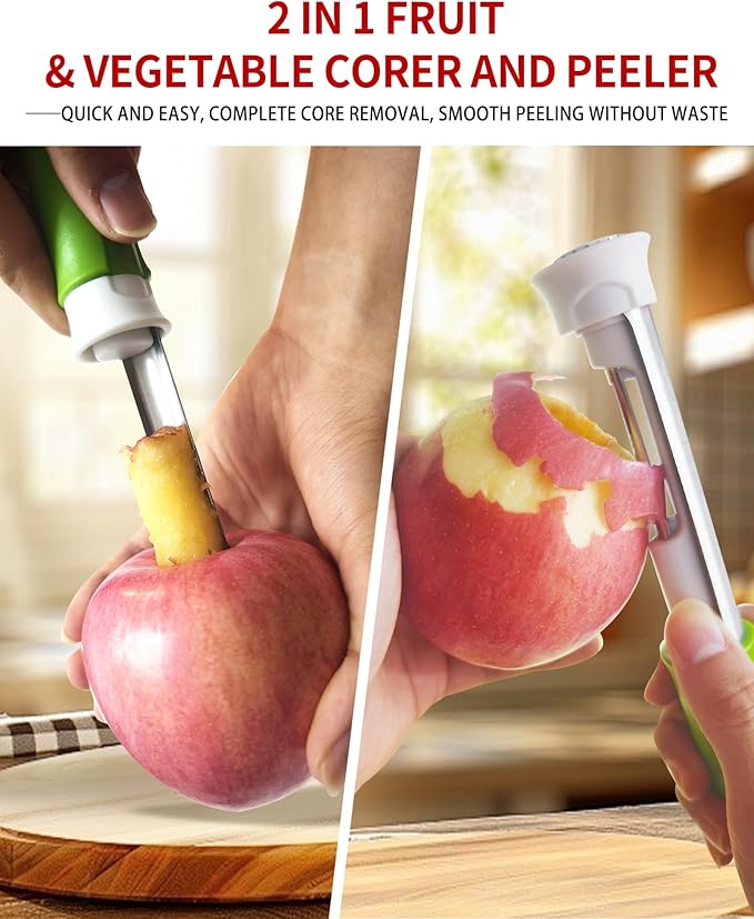 2 in 1 Apple Corer and Peeler Tool, Fruit Vegetable Corer and Peeler Tool Stainless Steel Apple Peeler Apple Corer Remover Tool Multifunction Corer Tool for Vegetable Fruit Kitchen Gadget (Black)