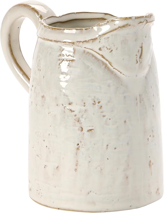 28 oz. Stoneware Pitcher, Reactive Glaze, White (Each One Will Vary)