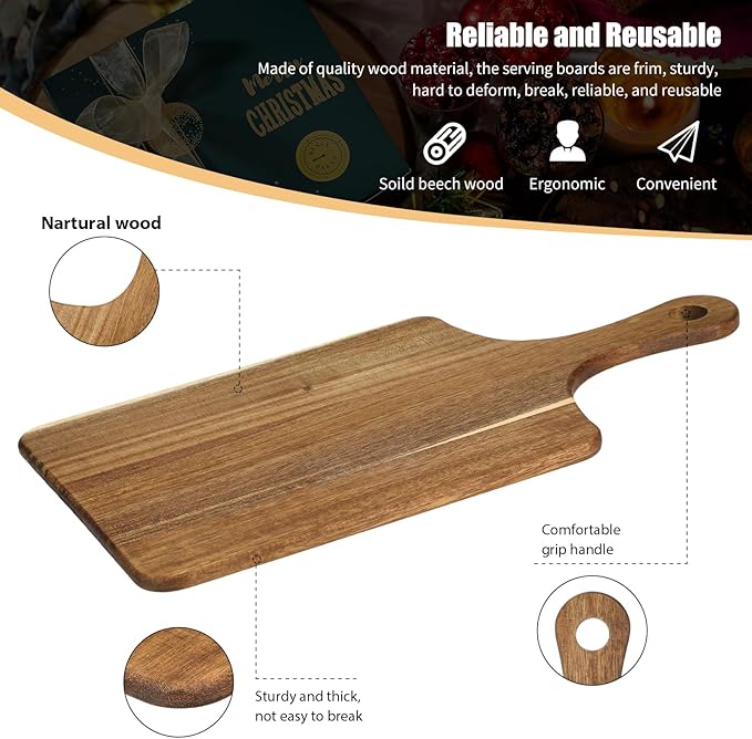 6 Pcs Cutting Board Bulk Kitchen Thicken Chopping Platter with Handles Wooden Charcuterie Serving Trays Blank Wood Boards for Engraving Wedding Housewarming(Acacia Wood,13 x 7 Inch)