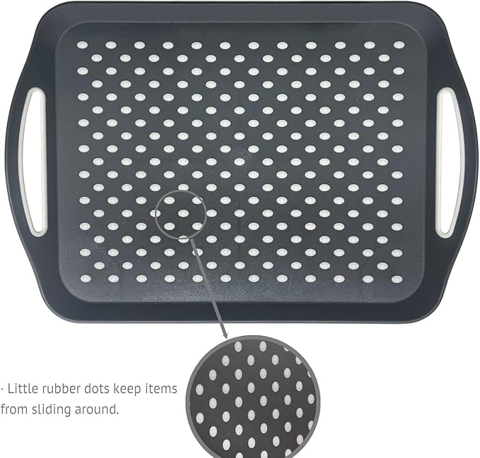 Non-Slip Serving Tray with Handles, 17.7" x 12.4" Large Food Tray Serving Platter (Gray, 3 Pack)